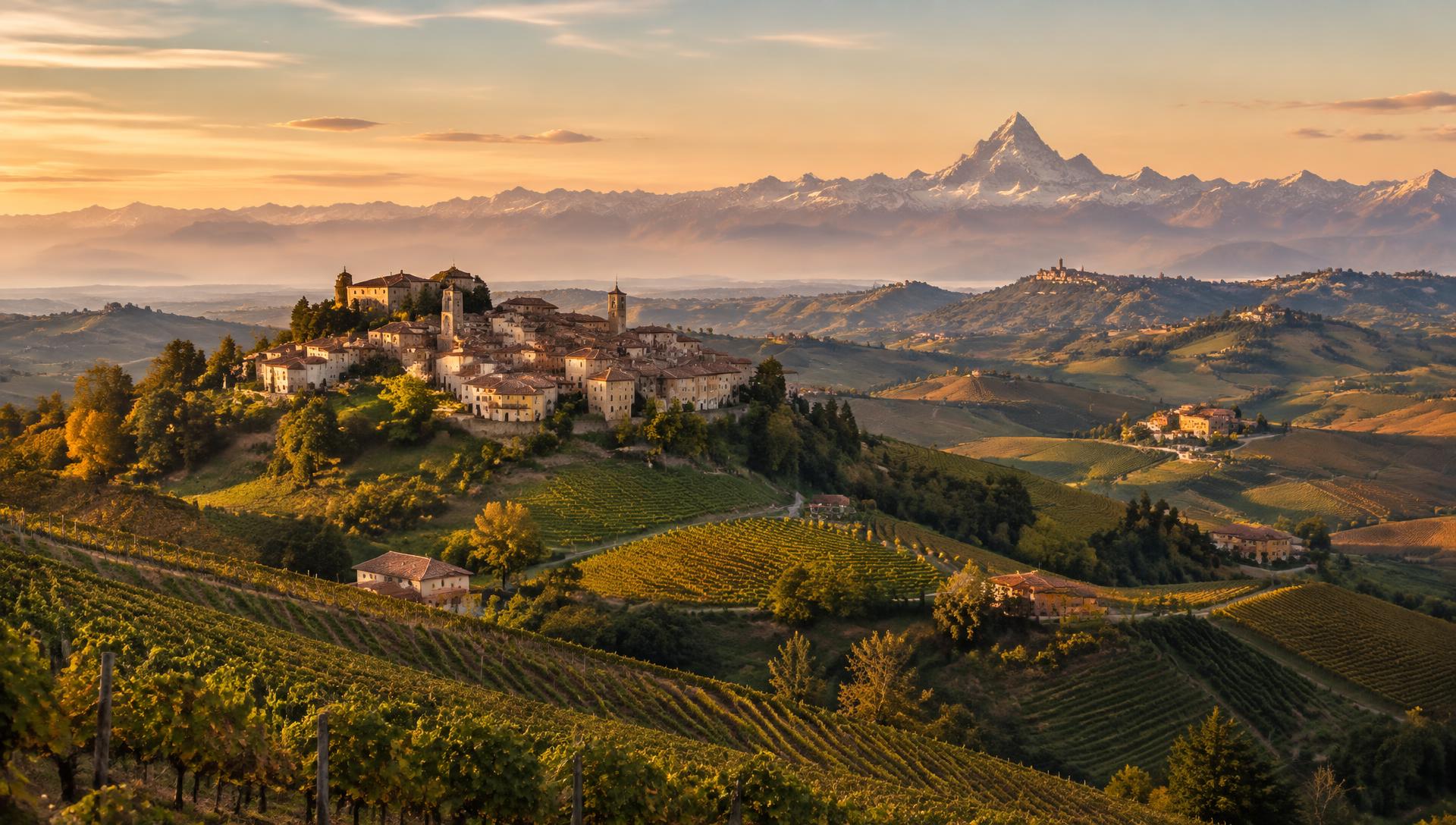 Colline del Roero con il Monviso sullo sfondo